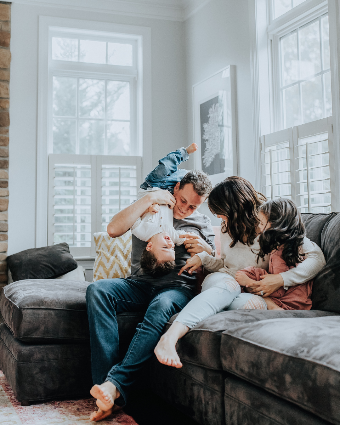 Family in their remodeled living room
